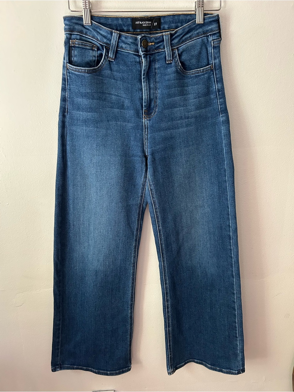 Just Black Slim Wide Leg Jeans Medium Wash High Waist Stretch 27/28